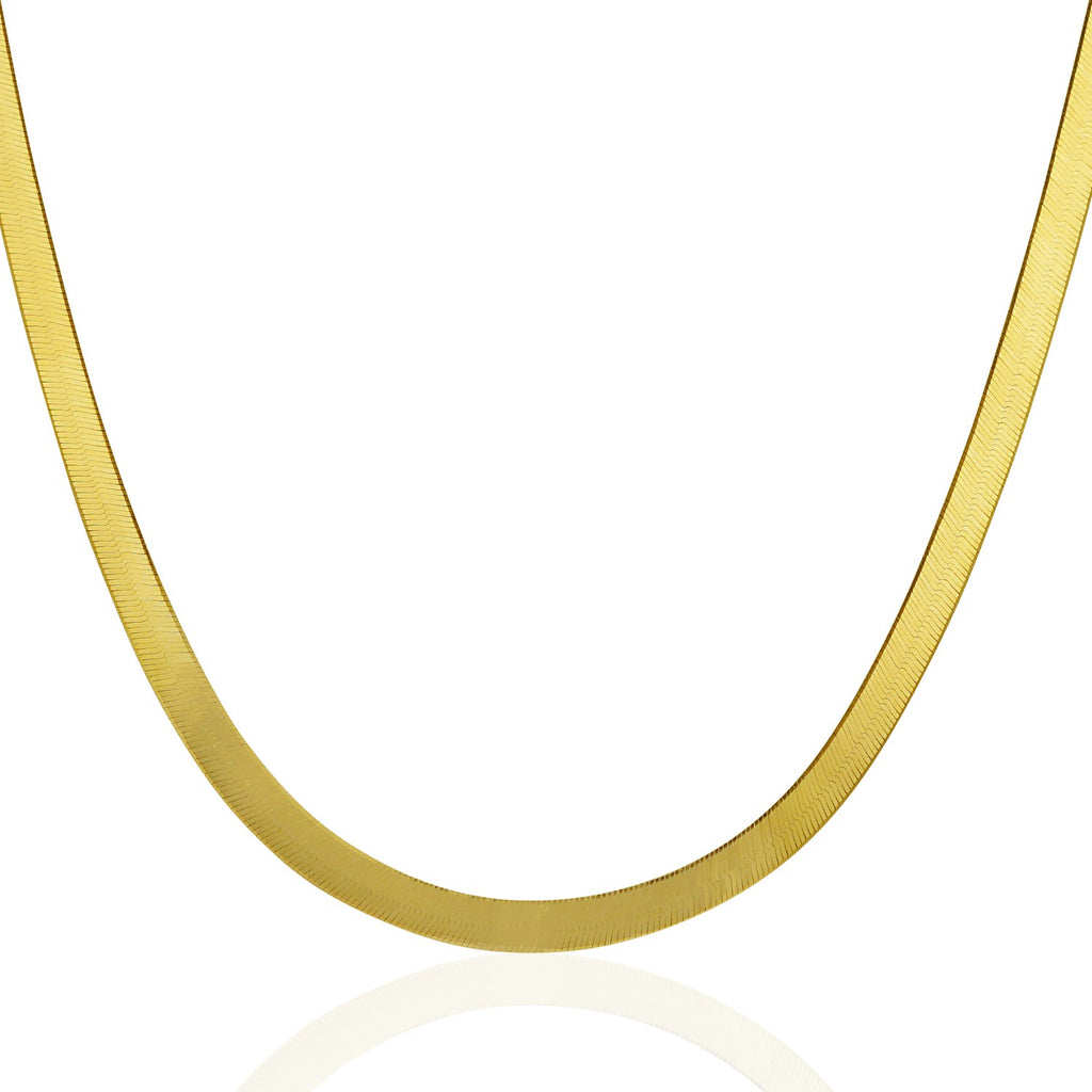Front view of 14K yellow gold super flex herringbone chain, 4.60mm