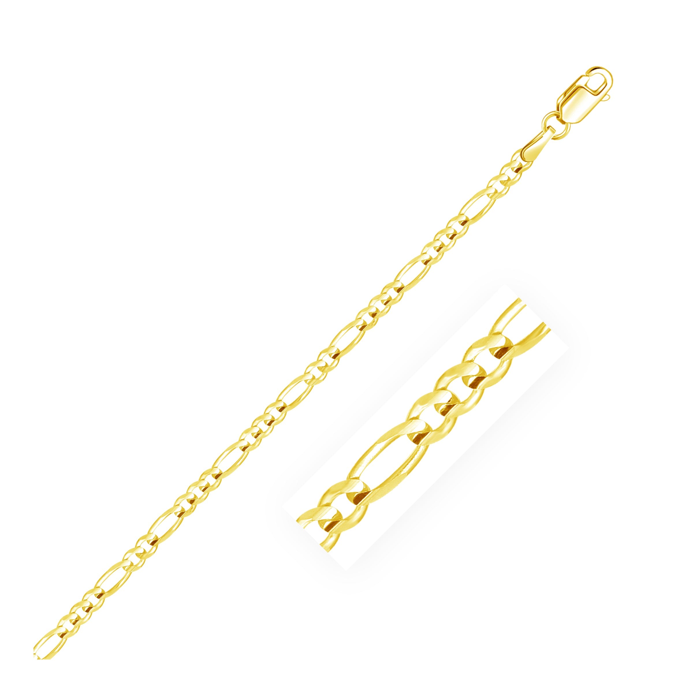 Solid Figaro Chain Necklace in 14K Yellow Gold | 3.00mm