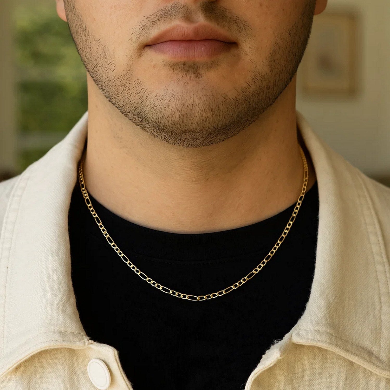 Solid Figaro Chain Necklace in 14K Yellow Gold | 3.00mm