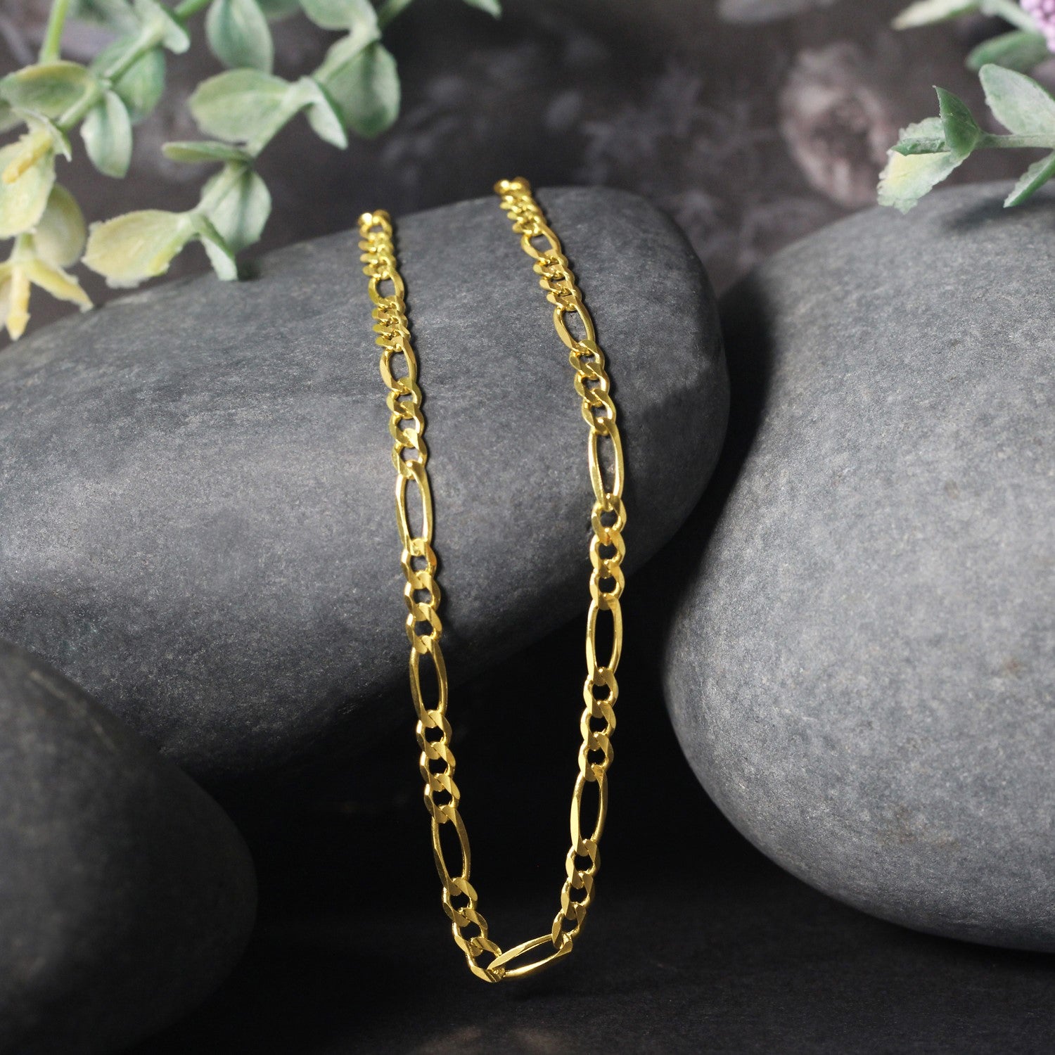 Solid Figaro Chain Necklace in 14K Yellow Gold | 3.00mm