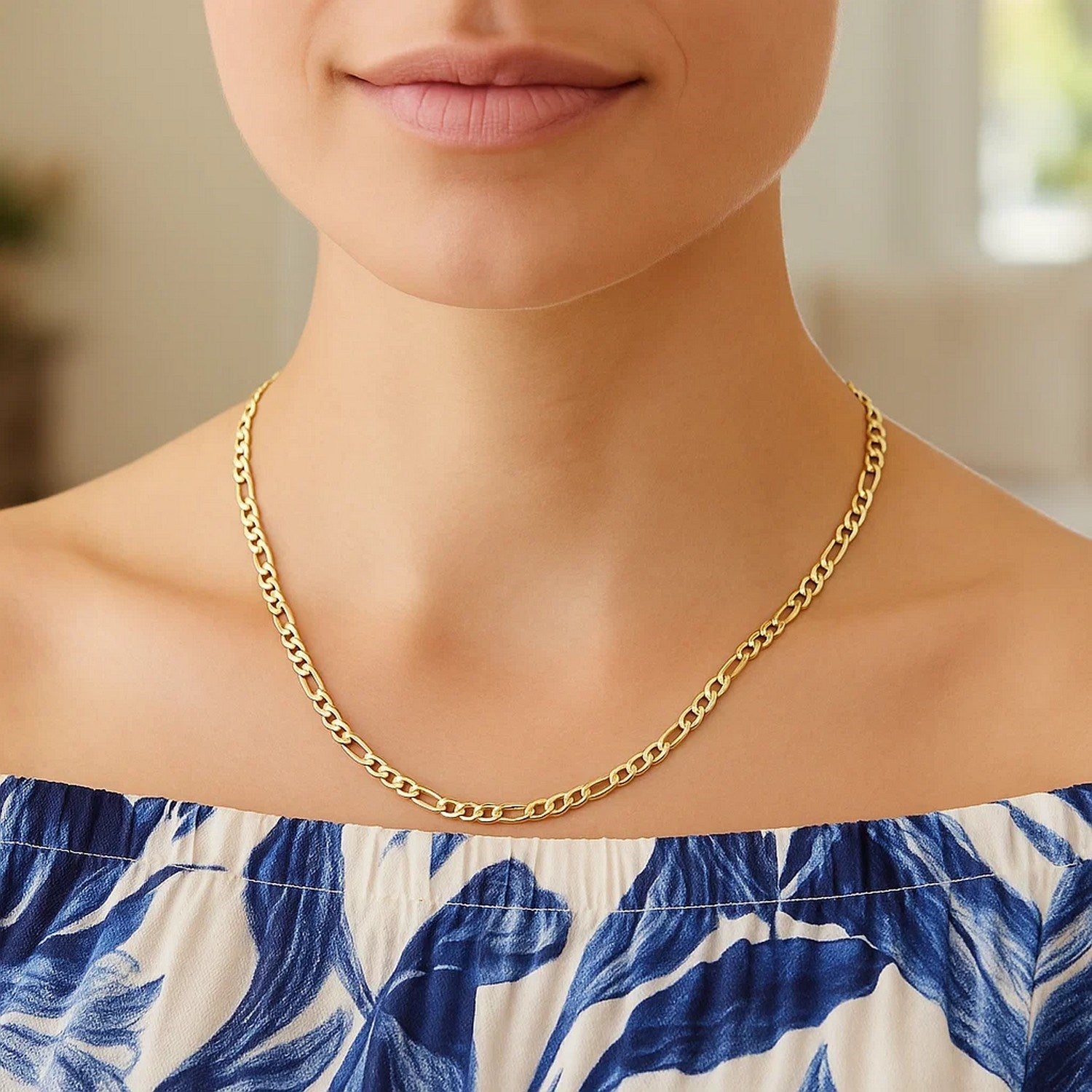 Solid Figaro Chain Necklace in 14K Yellow Gold | 3.00mm