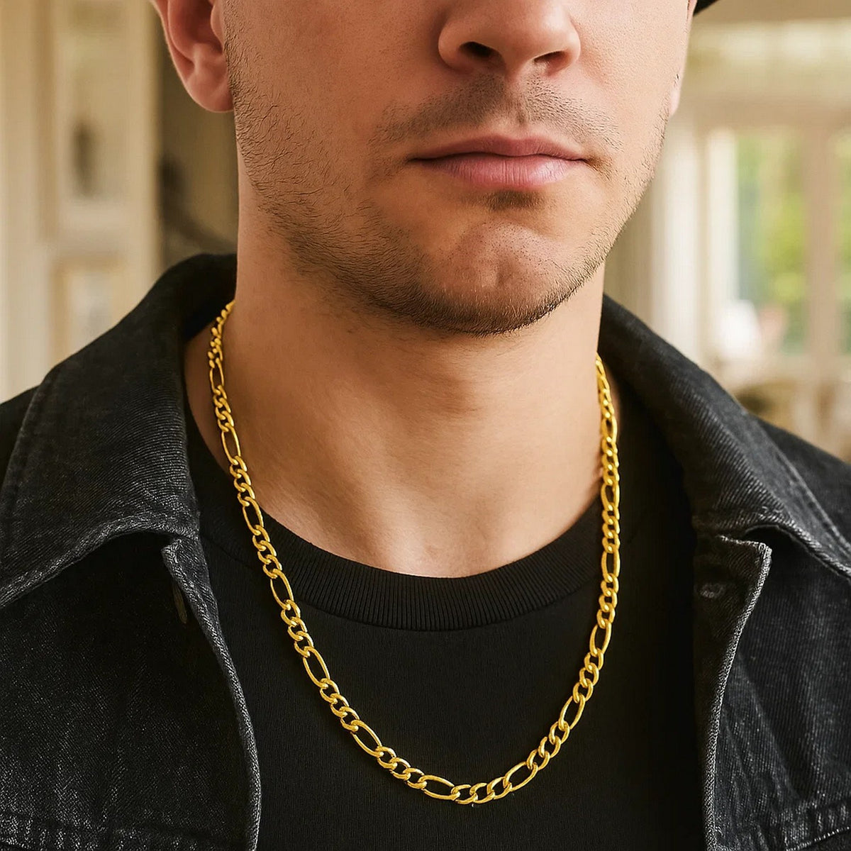 Solid Figaro Chain Necklace in 14K Gold | 6.00mm