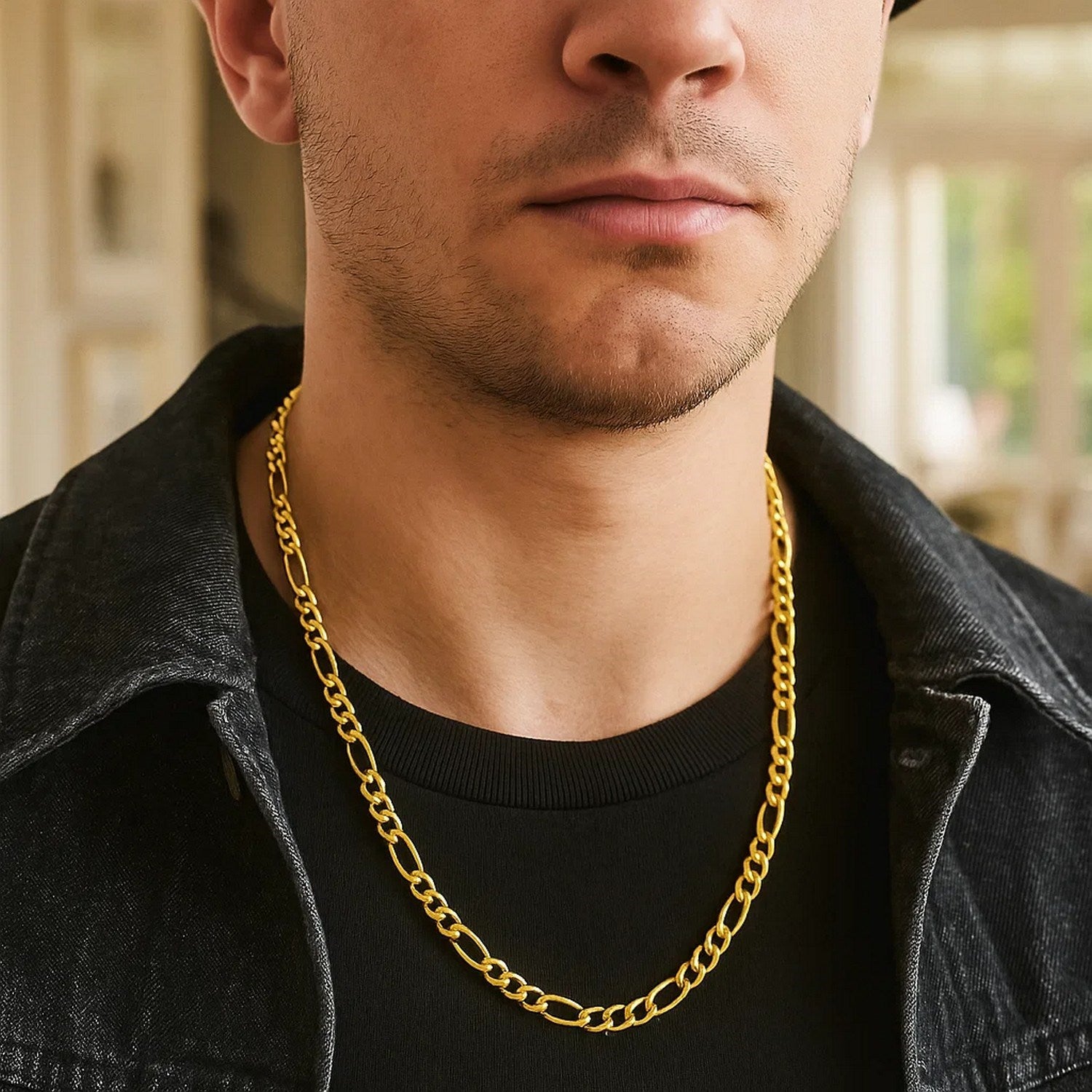 Solid Figaro Chain Necklace in 14K Yellow Gold | 6.00mm