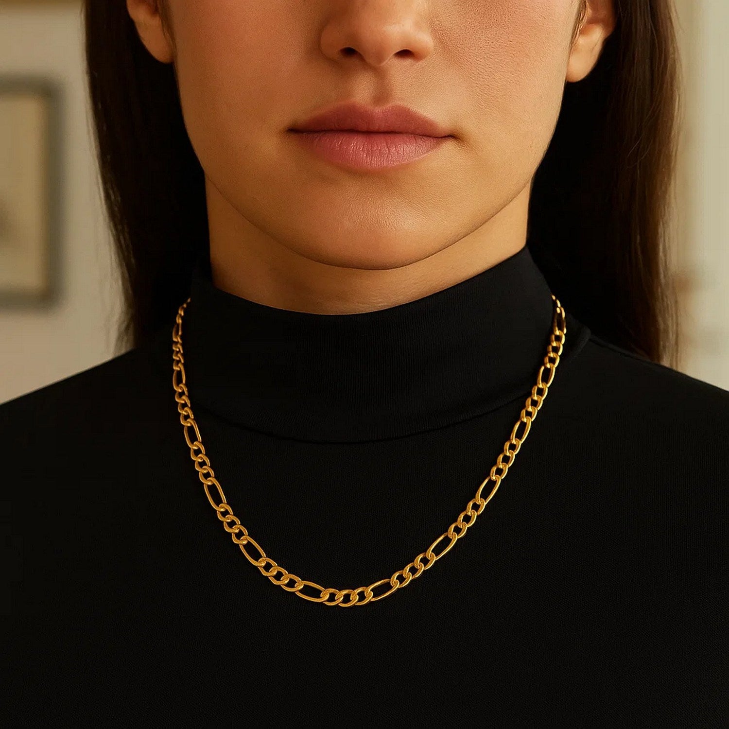 Solid Figaro Chain Necklace in 14K Yellow Gold | 6.00mm