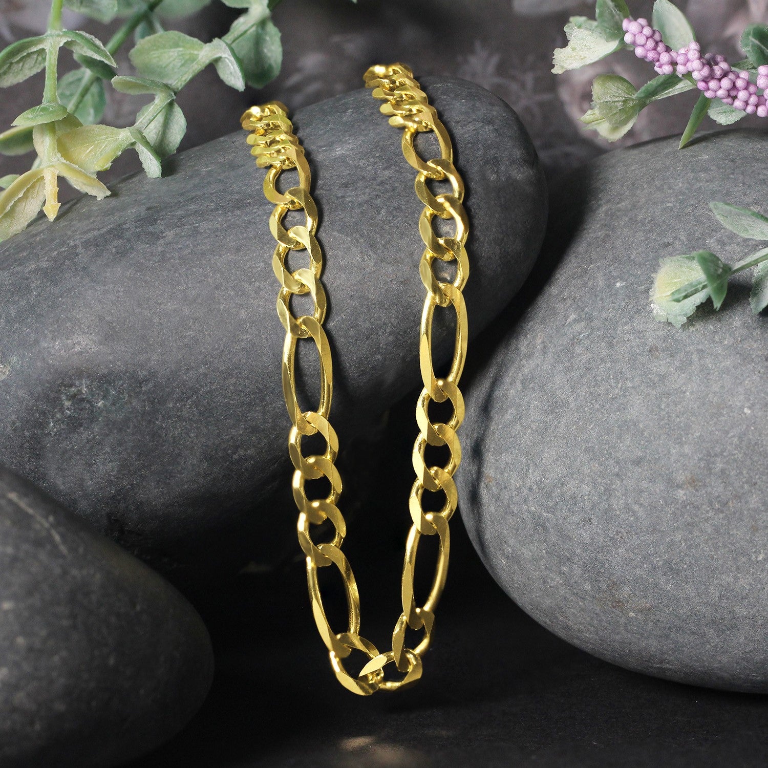 Solid Figaro Chain Necklace in 14K Yellow Gold | 6.00mm