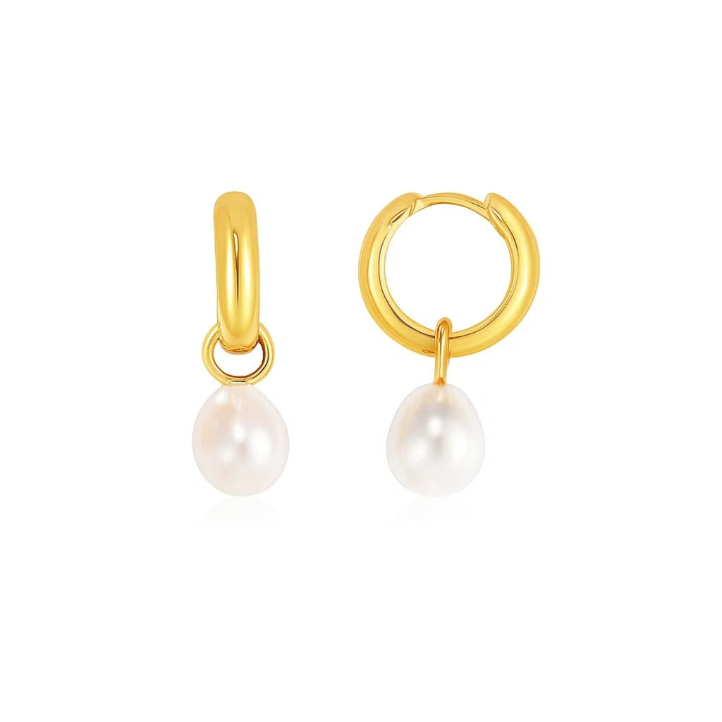 Small Hoop Earrings Pearls | 14K Gold
