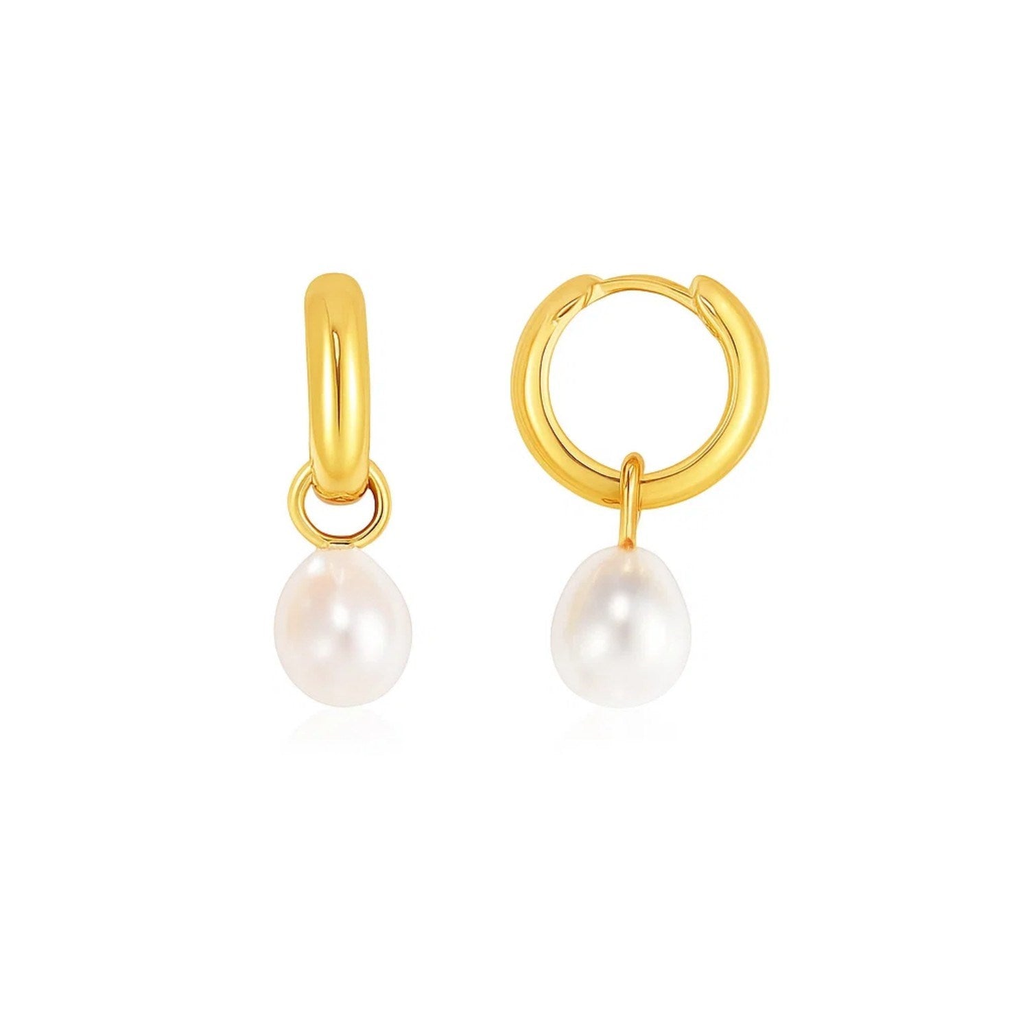 Small Hoop Earrings Pearls | 14K Gold