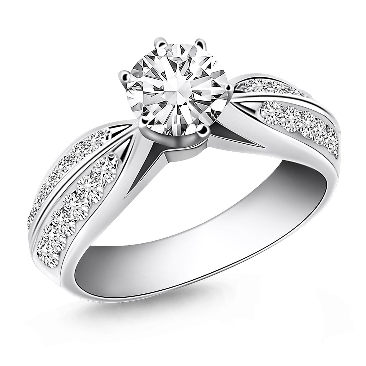 Cathedral Diamond Engagement Ring in 14K White Gold | 1.06 cttw