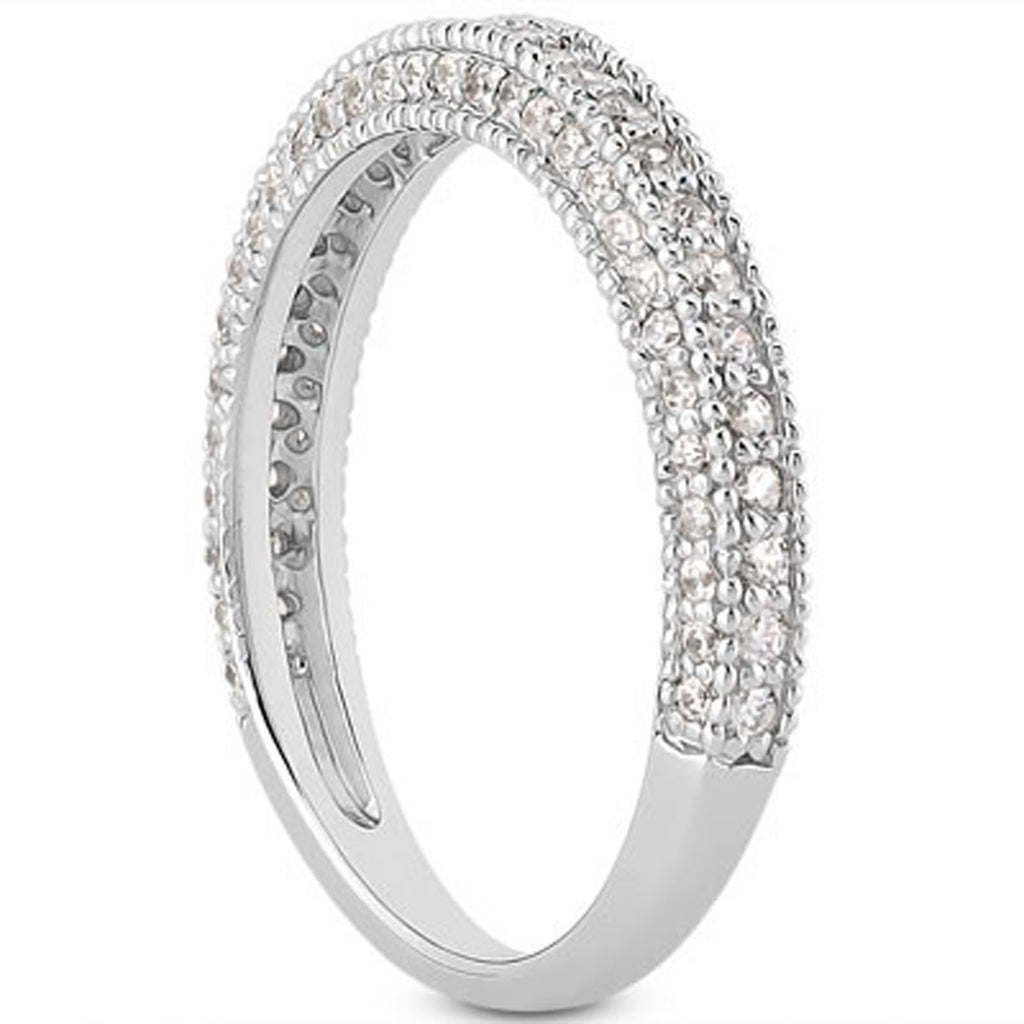 Pavé Diamond Milgrain Wedding Band in 14K White Gold, 0.72 Ct