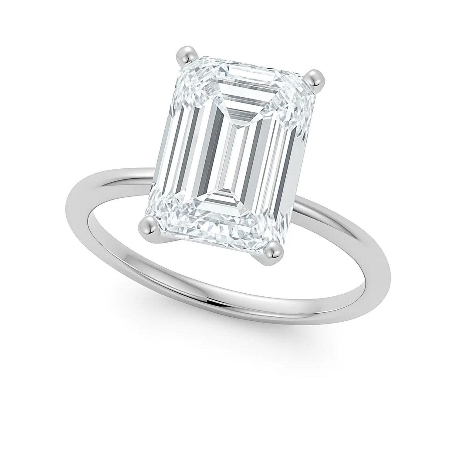 5.ct Emerald Cut Lab Grown Diamond Solitaire Ring in 14K White Gold | IGI Certified