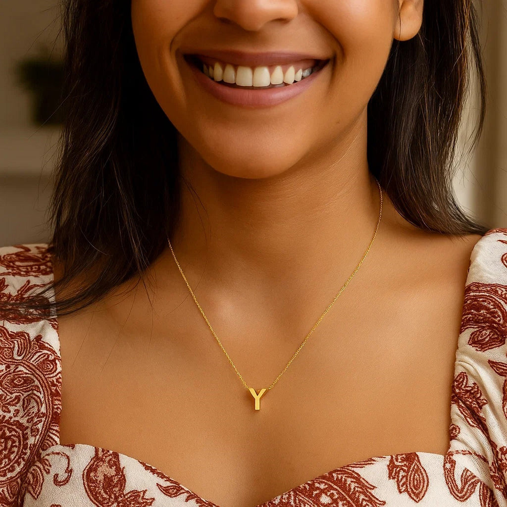 14K Yellow Gold Yours Truly Block Letter Initial Y Necklace