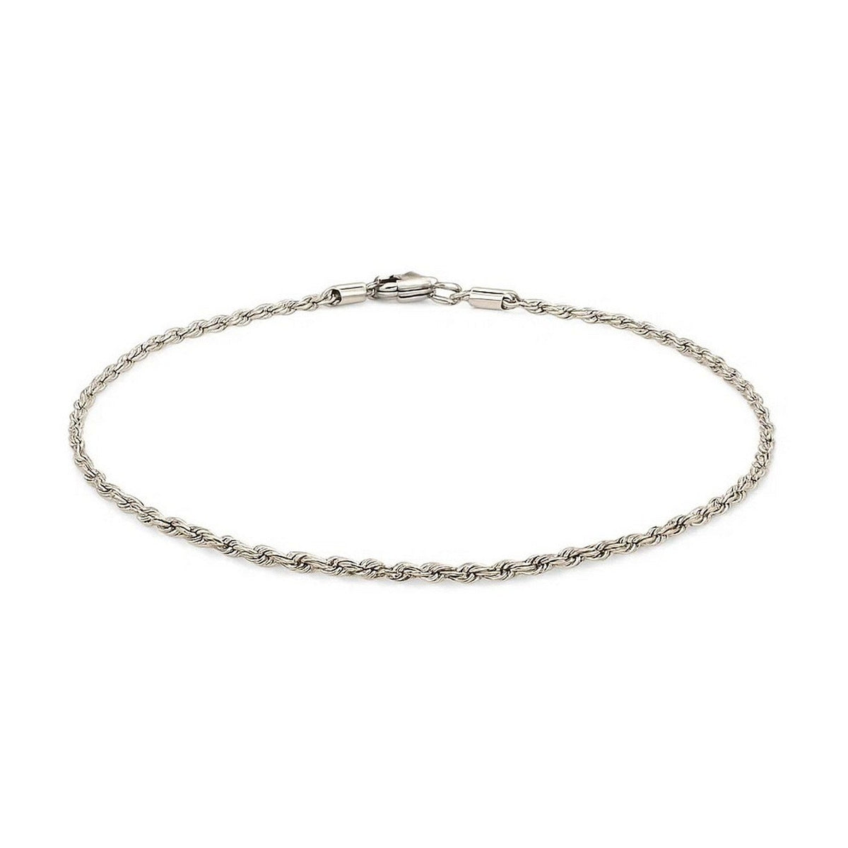 Diamond-cut rope bracelet in 14K white gold, 1.60mm, laid flat in a circle