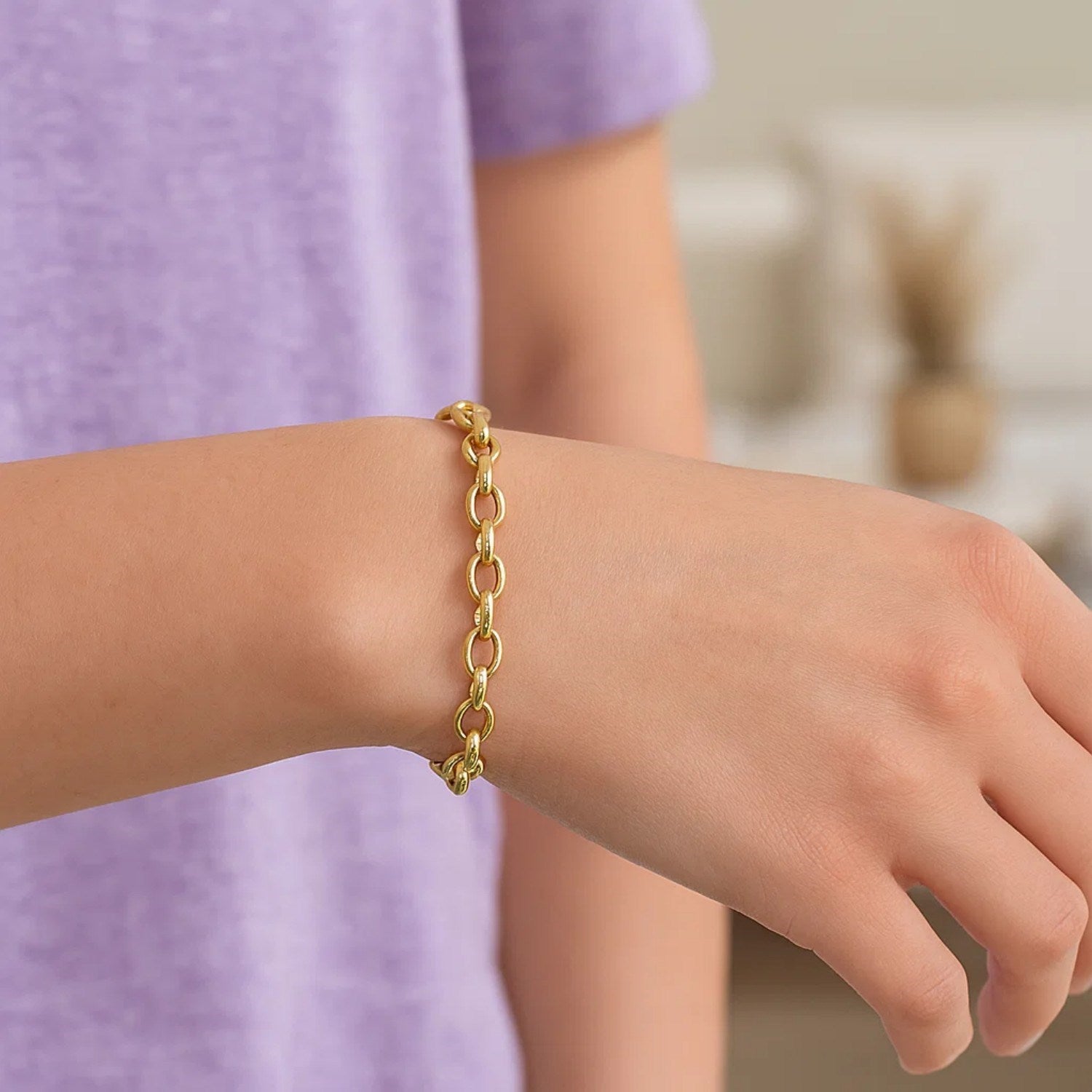 Oval Rolo Chain Bracelet in 14K Yellow Gold - 4.60mm