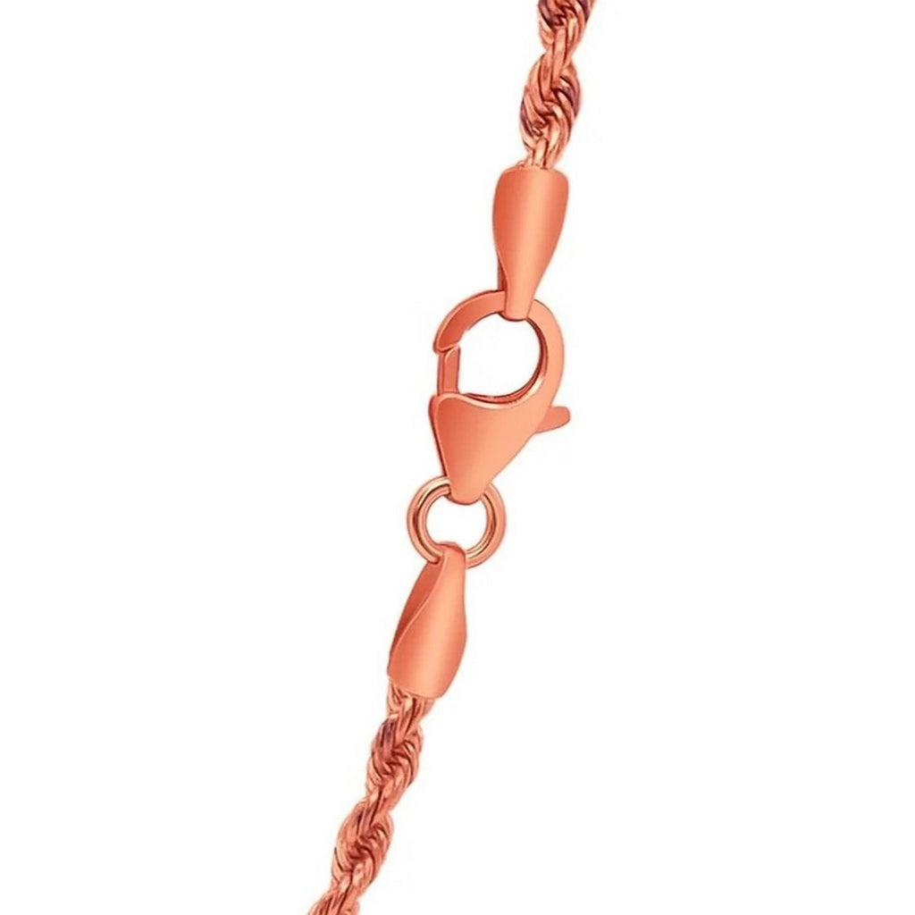 Lobster clasp and end caps on the 4.00mm rope chain in 14K rose gold