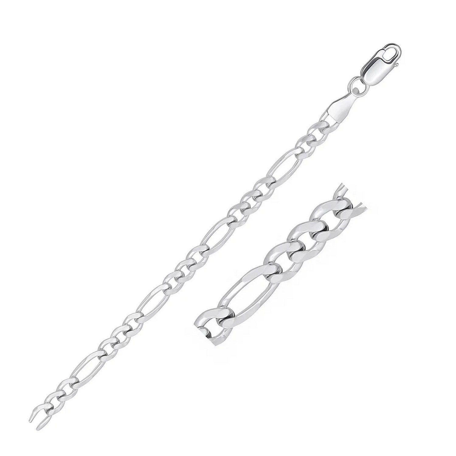 Solid Figaro Chain Necklace in 14K White Gold | 4.50mm