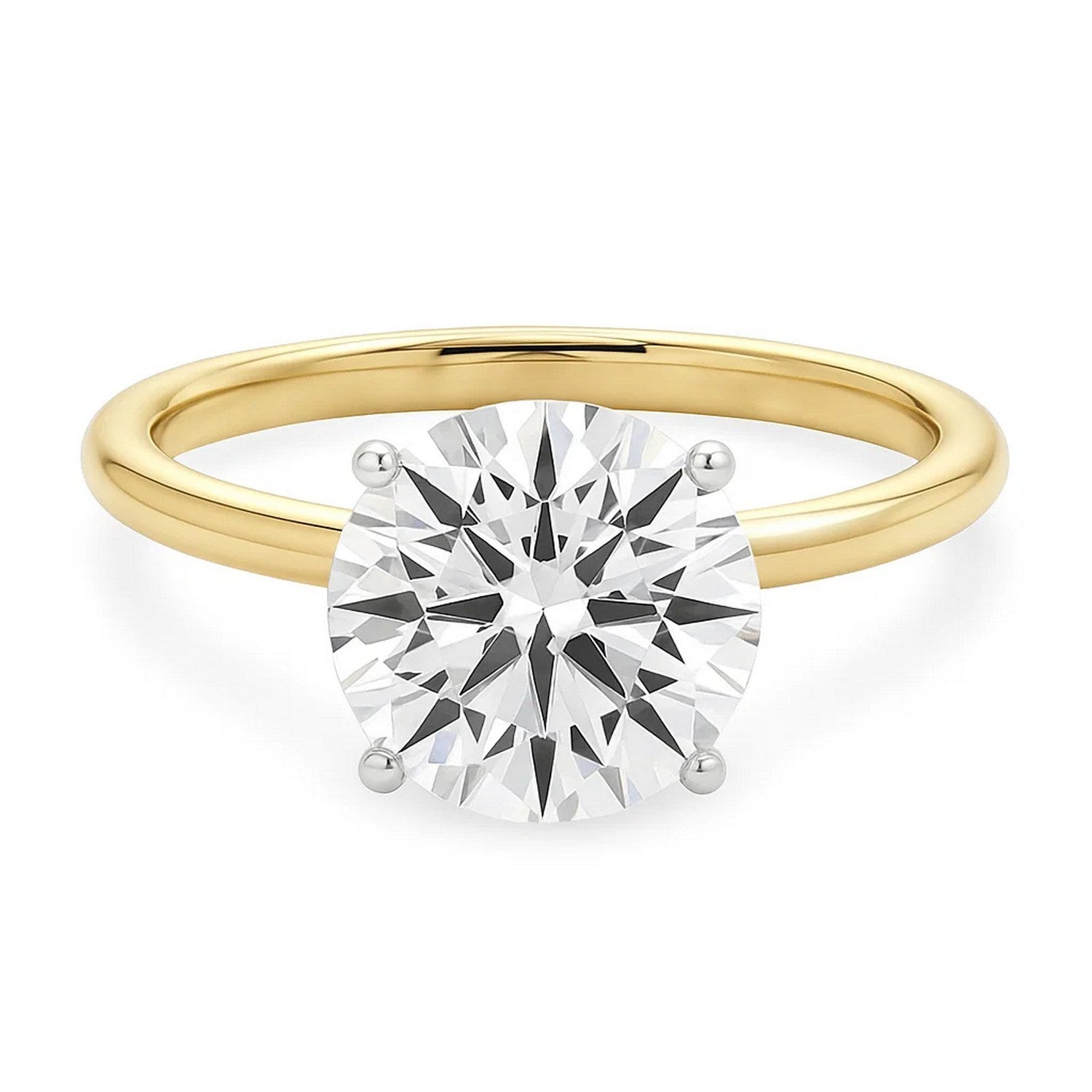 3 Carat Round Lab Grown Diamond Solitaire Ring in 14K Yellow Gold