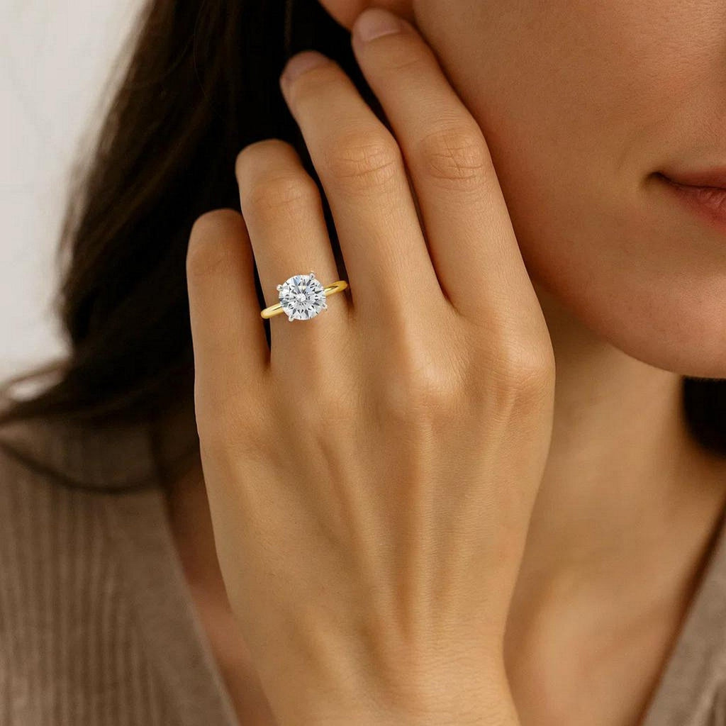 3 Carat Round Lab Grown Diamond Solitaire Ring in 14K Yellow Gold
