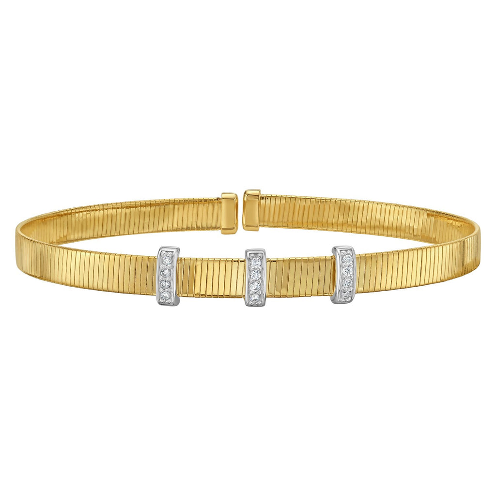 14k Yellow Gold Omega Diamond Station Bangle