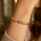 14k Yellow Gold Omega Diamond Station Bangle