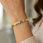 14k Yellow Gold Omega Diamond Station Bangle