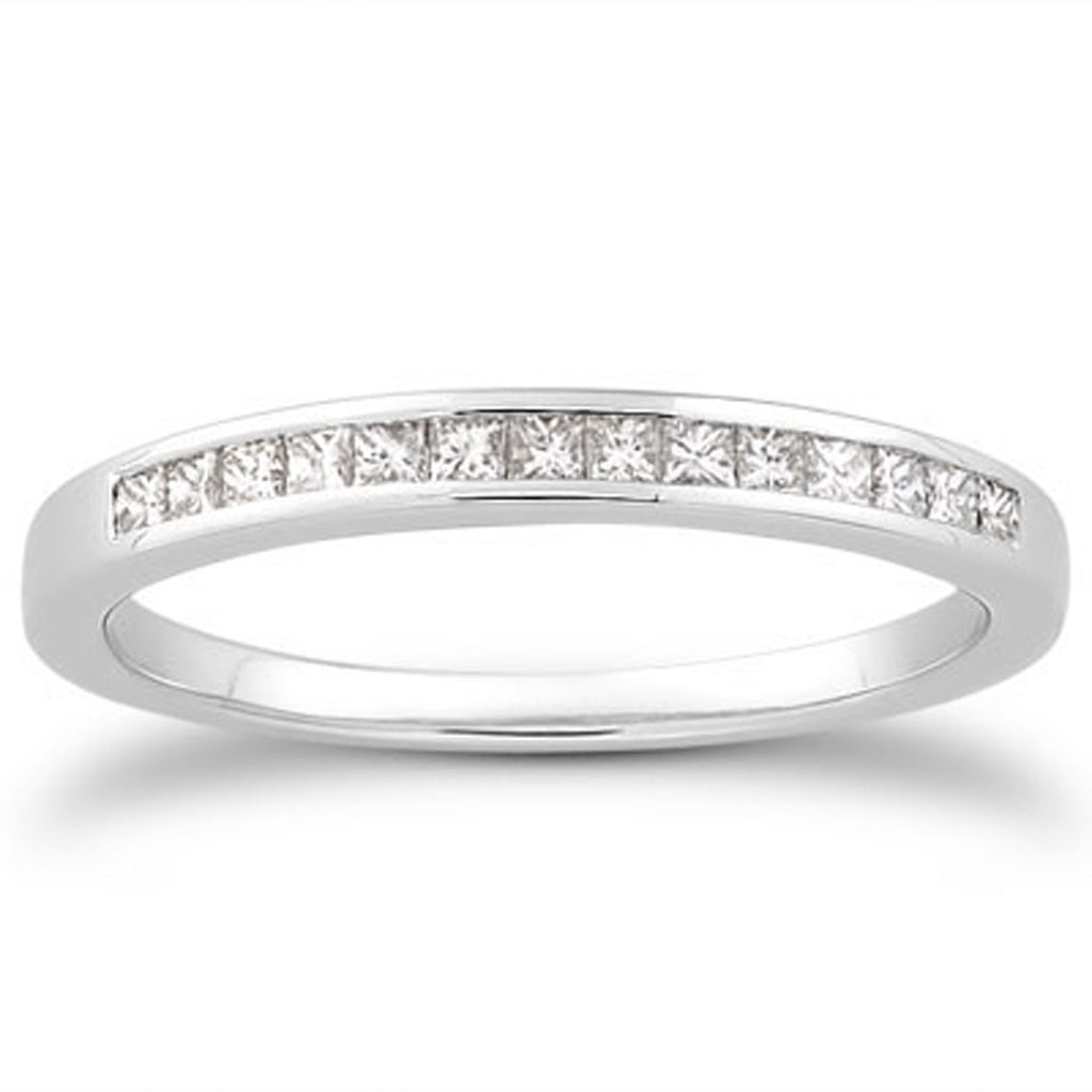 Princess Cut Diamond Channel Set Wedding Band in 14K White Gold, 0.17 Ct