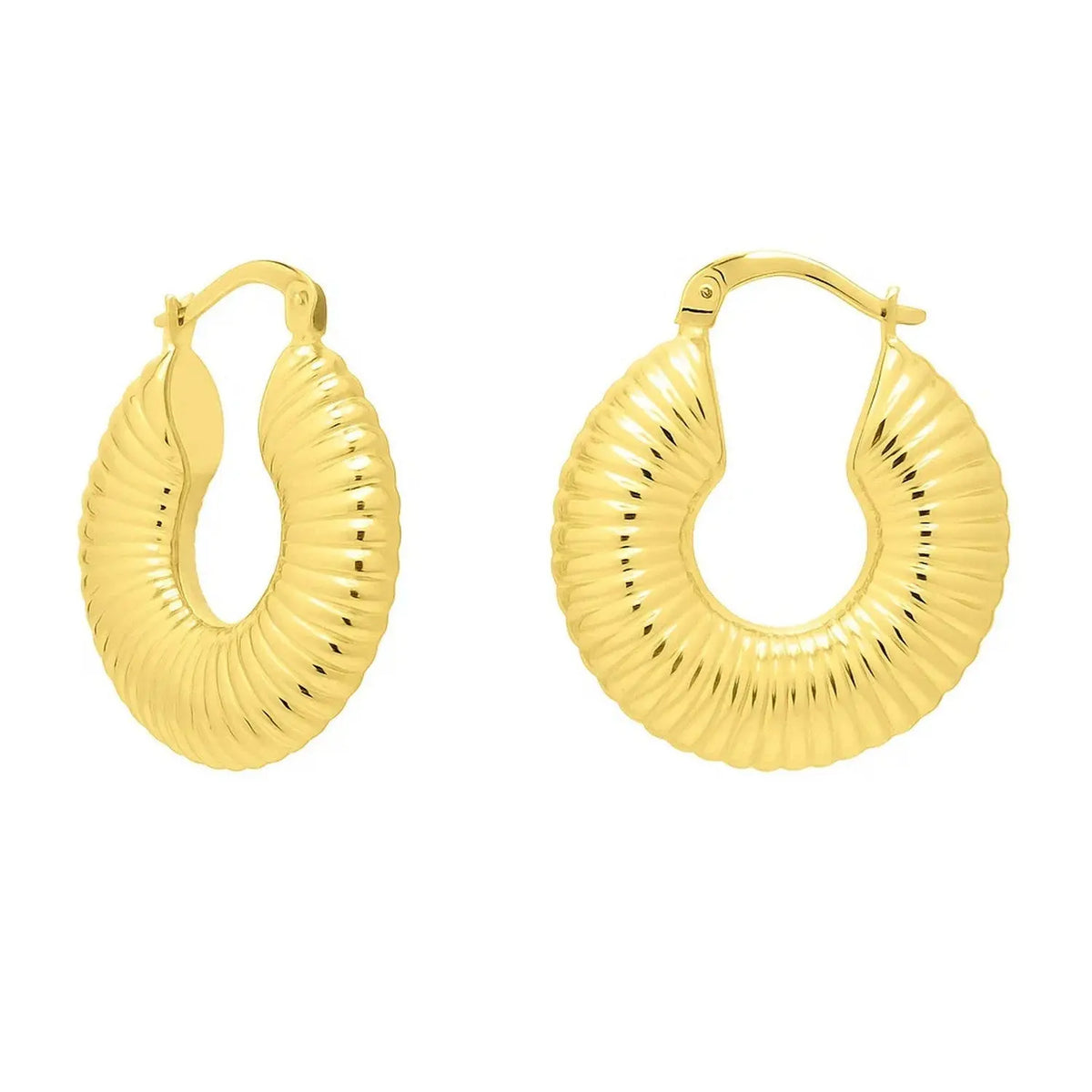 Gold Round Ribbed Hoop Earrings | 14K Gold  Hoop Earrings DEEVE