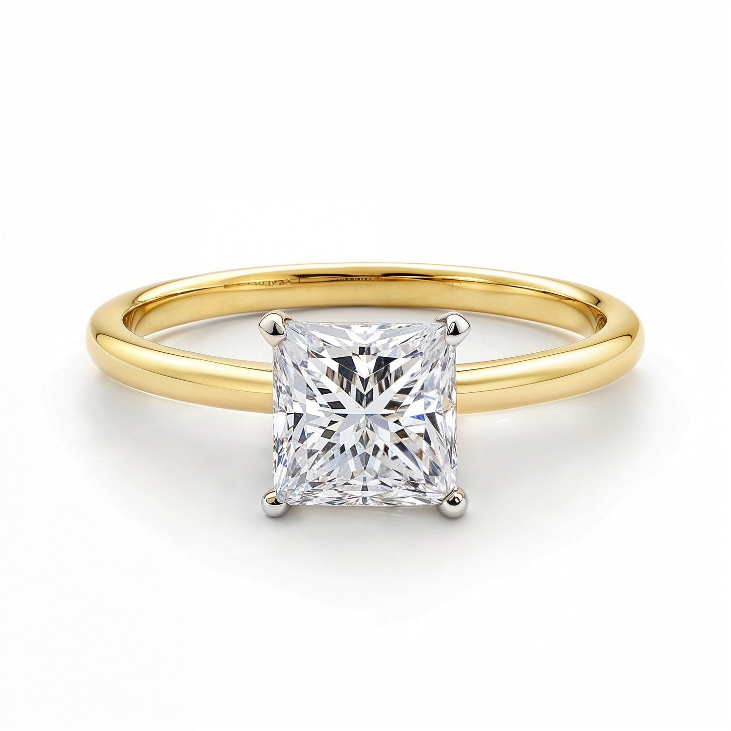 1.50Ct Princess Lab Grown IGI G/VS1 Diamond Ring in 14K Yellow Gold