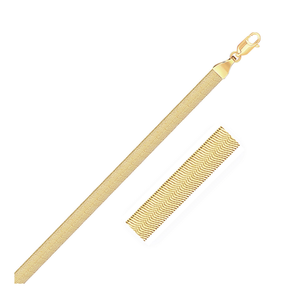 Super Flex herringbone chain in 14K yellow gold, 3.80mm, with a close-up of the links