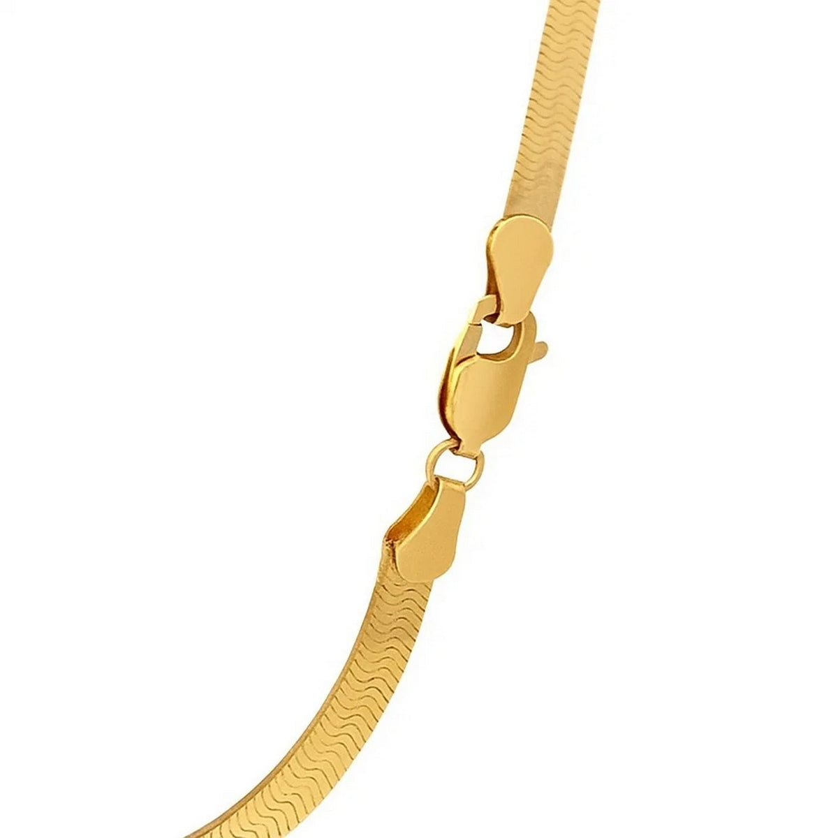 Lobster clasp on the 3.80mm herringbone chain in 14K yellow gold