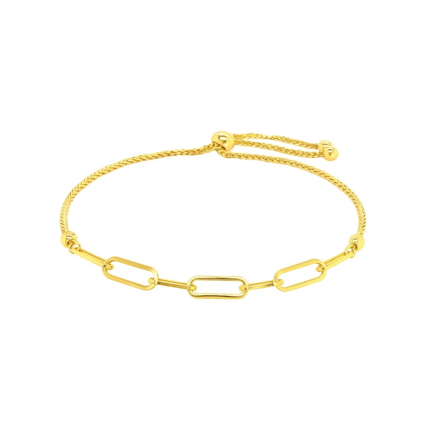 14K Gold Adjustable Bracelet - Paperclip Chain