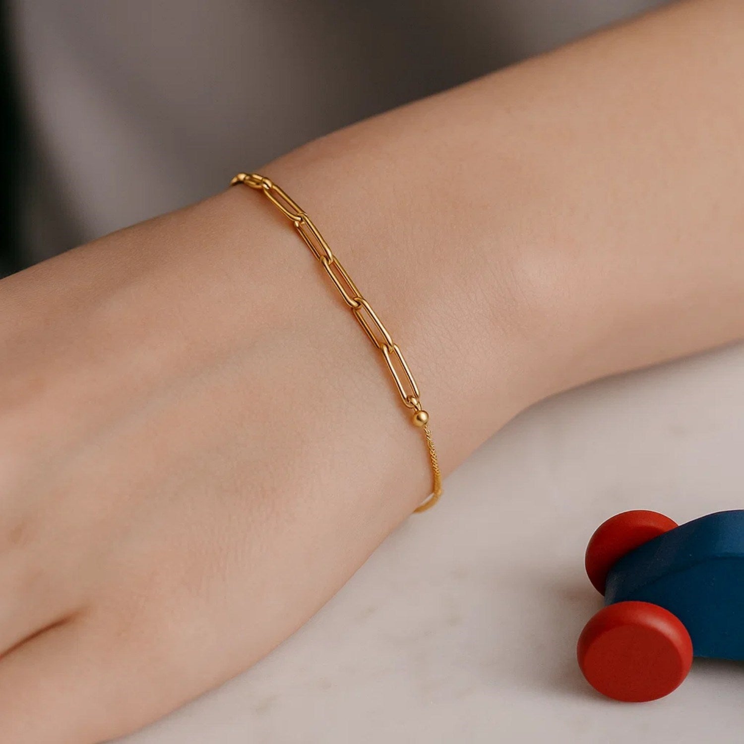 14K Gold Adjustable Bracelet - Paperclip Chain