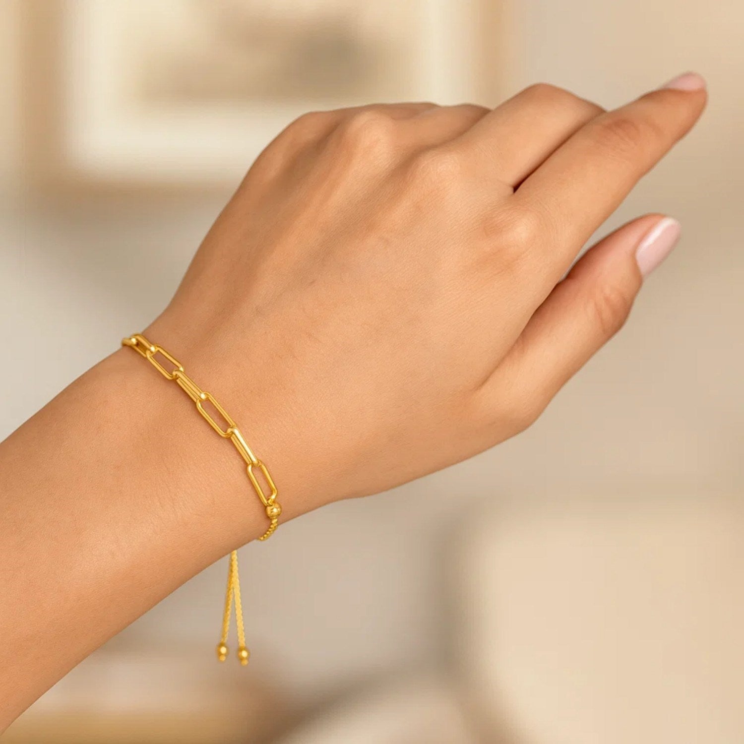 14K Gold Adjustable Bracelet - Paperclip Chain
