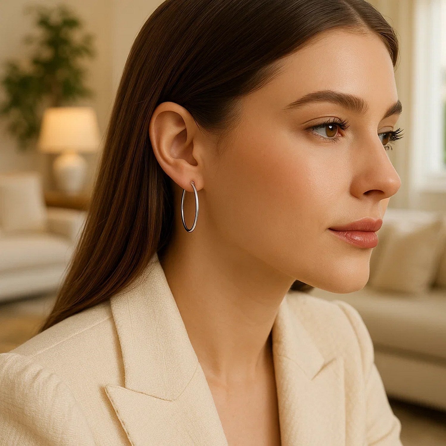 Endless Hoop Earrings in 14K White Gold, 1.2x30mm