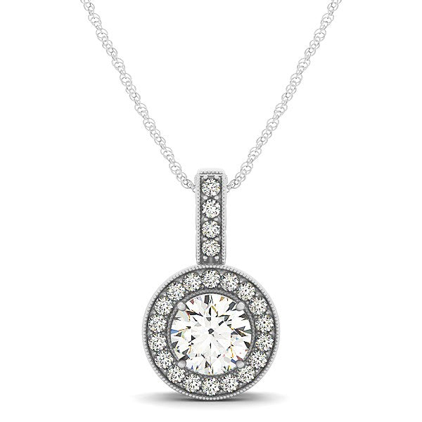 14K Gold Diamond Pendant - Milgrain Halo