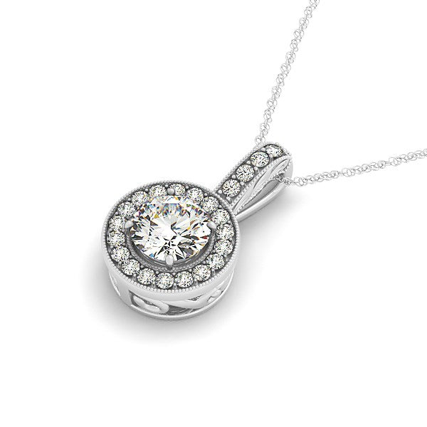 14K Gold Diamond Pendant - Milgrain Halo