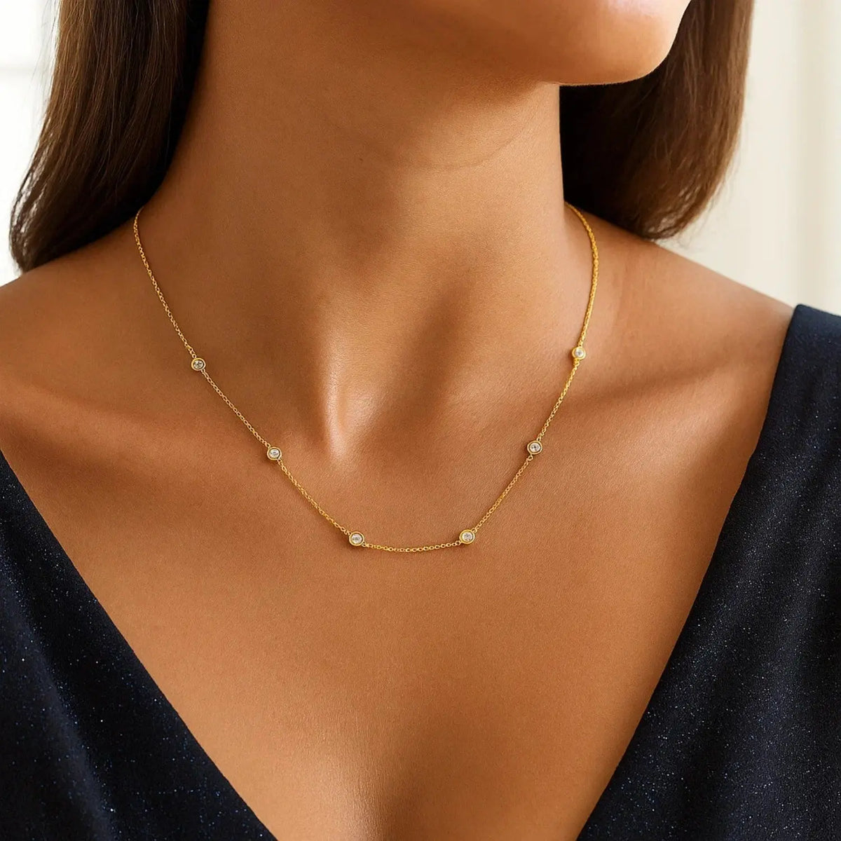Diamond Station Necklace | 18'  Choker DEEVE