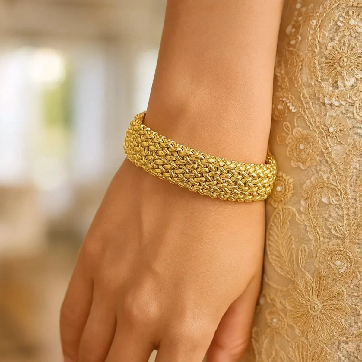 High Polish Thick Braided Bracelet in 14K Yellow Gold  Woven Bracelets DEEVE