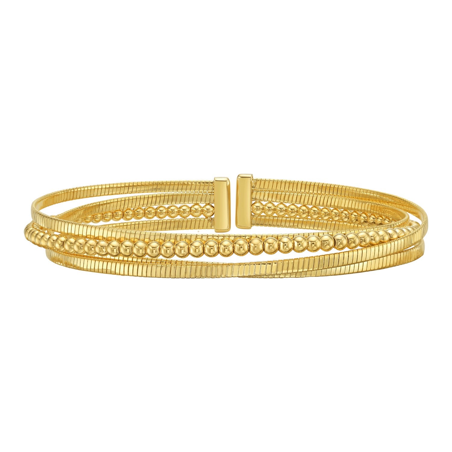 14K Gold Cuff - Omega Twist Beaded Layer