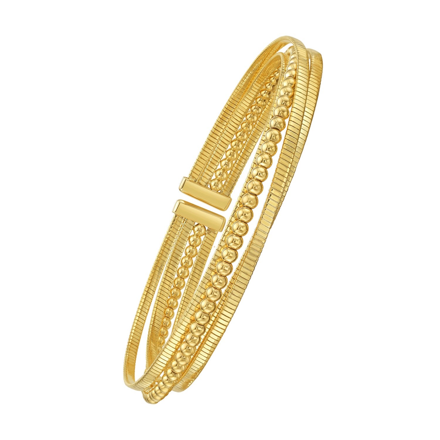 14K Gold Cuff - Omega Twist Beaded Layer