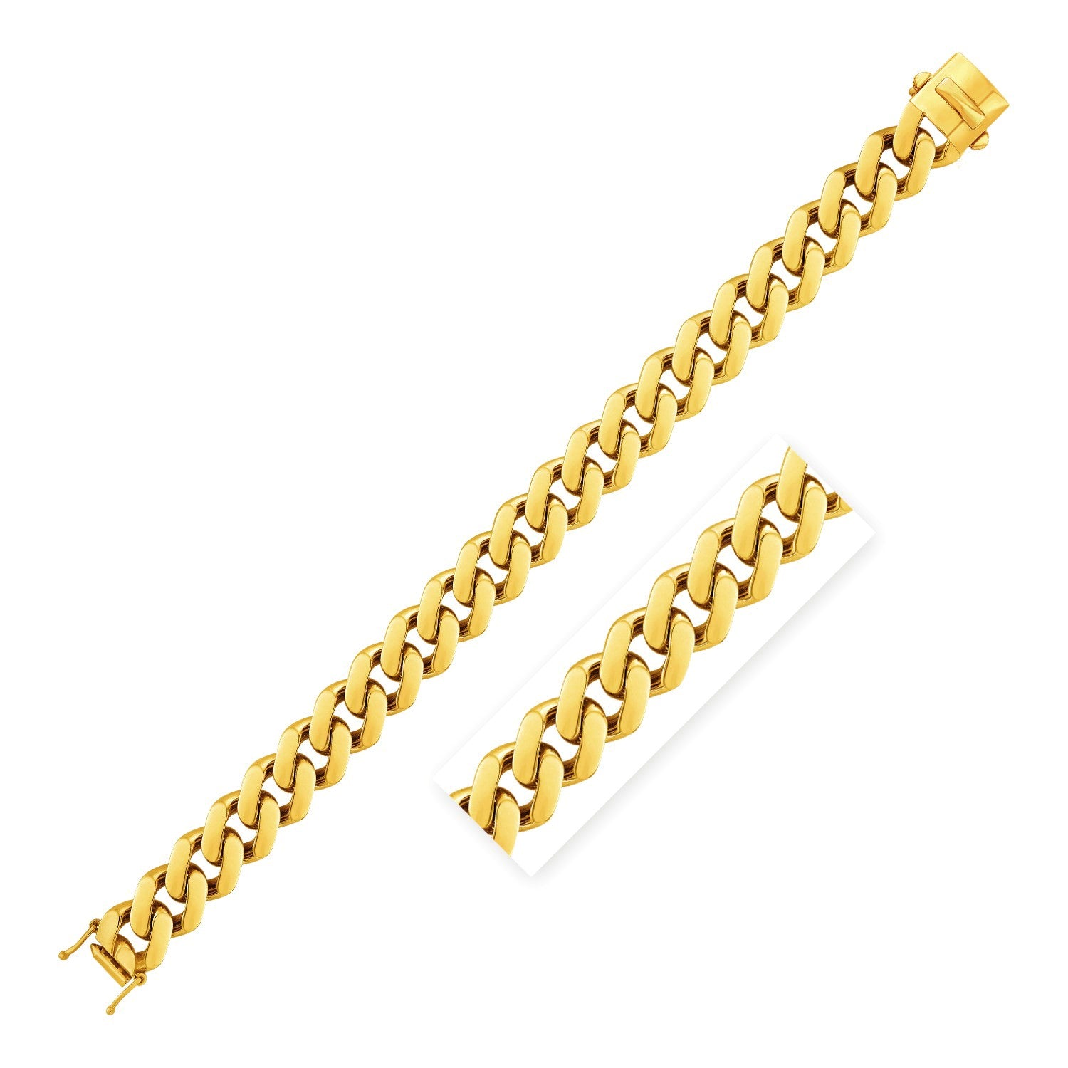 14K Gold Curb Bracelet - Wide Polished Links