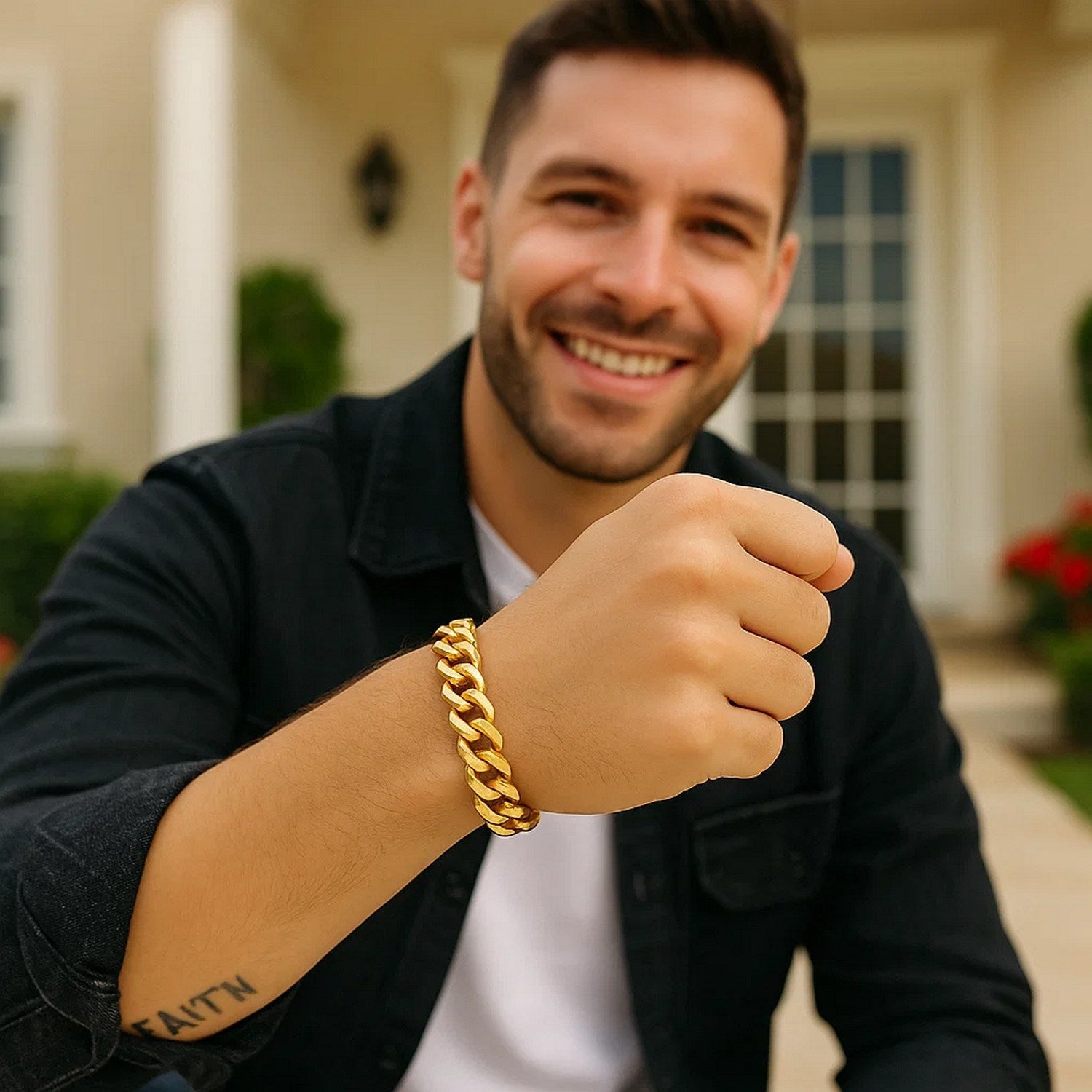 14K Gold Curb Bracelet - Wide Polished Links