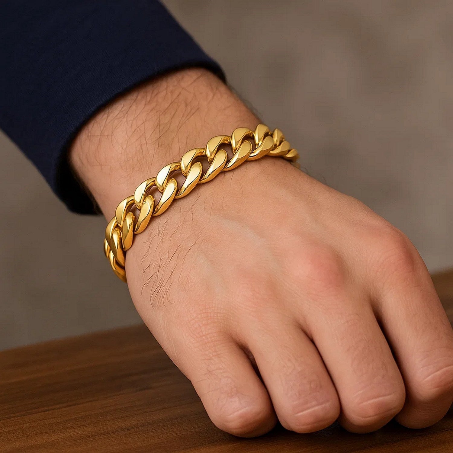 14K Gold Curb Bracelet - Wide Polished Links