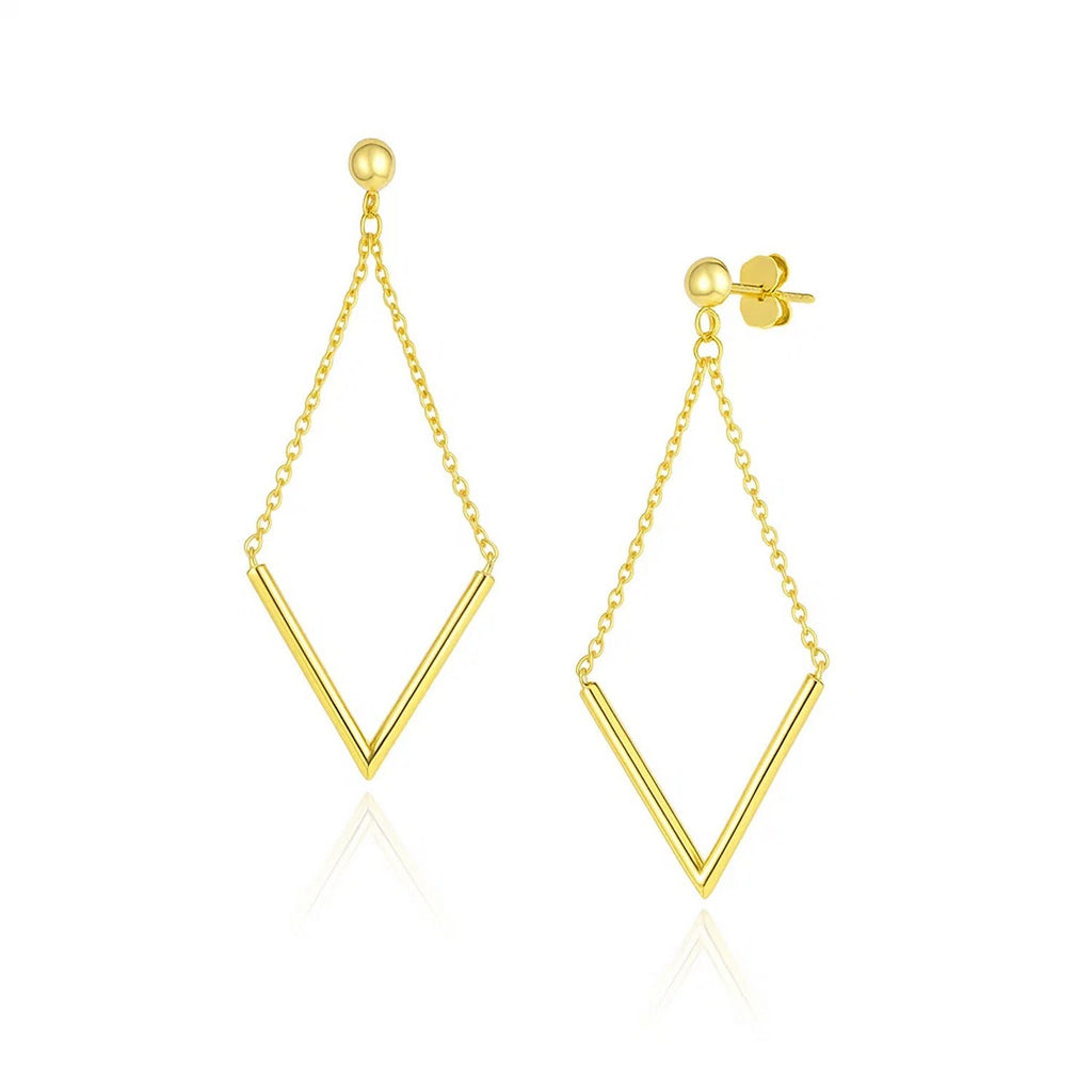 Diamond Shape Chain Drop Earrings | 14K Gold