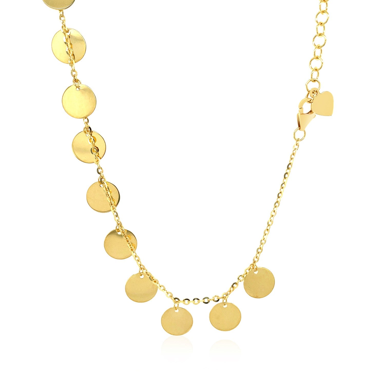 14K Gold Choker Necklace - Polished Disc Accents