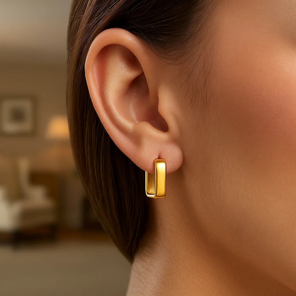 14 Yellow Gold Square Hoop Earrings | 14K Gold