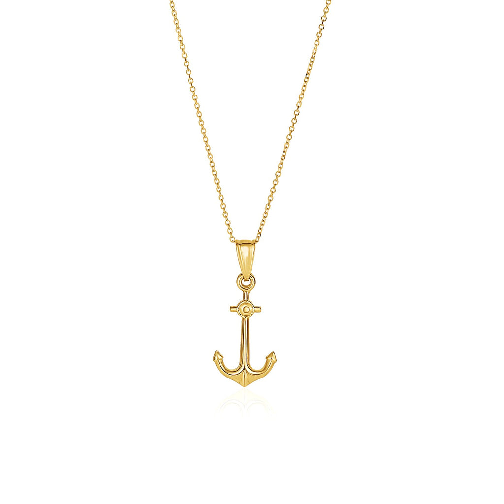 Textured Anchor Pendant Necklace in 14K Yellow Gold