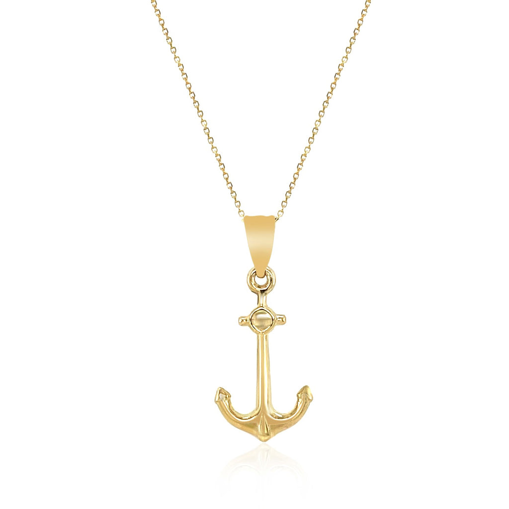 Textured Anchor Pendant Necklace in 14K Yellow Gold