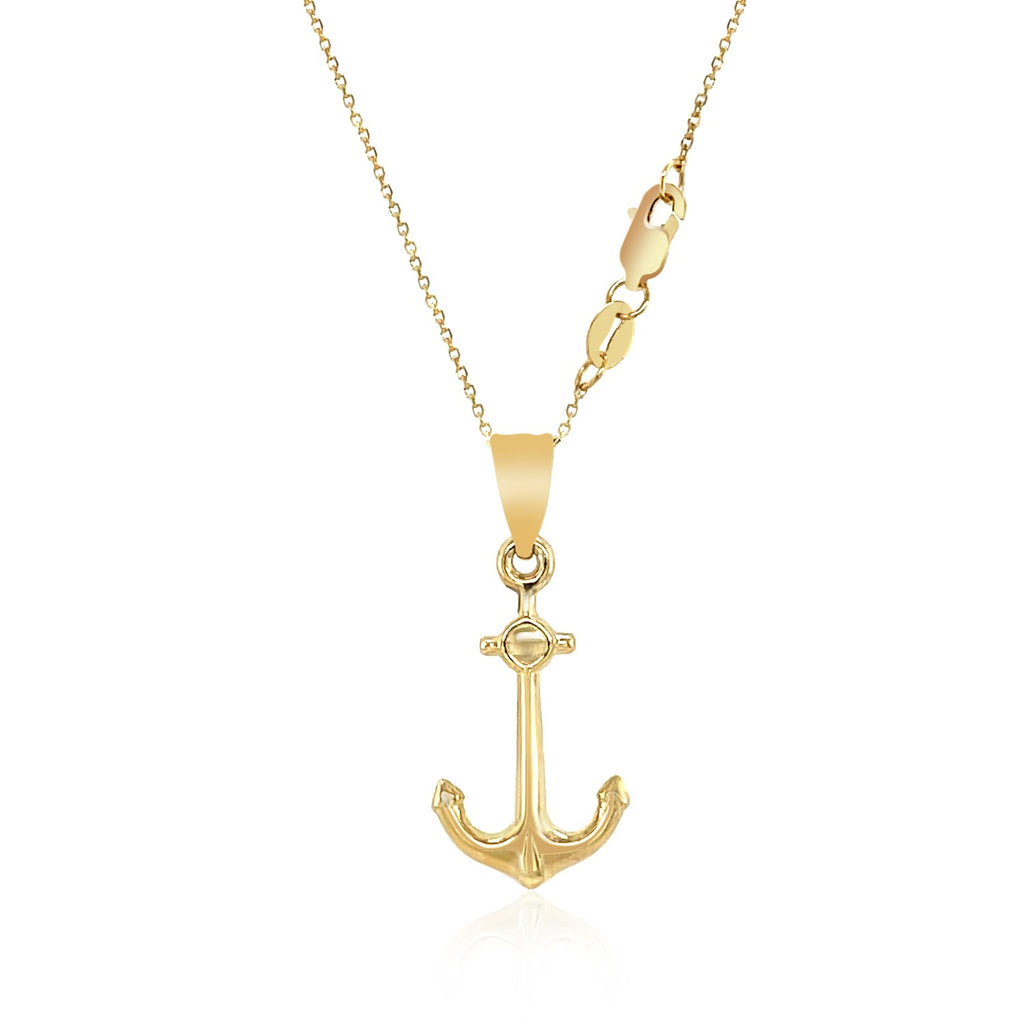Textured Anchor Pendant Necklace in 14K Yellow Gold