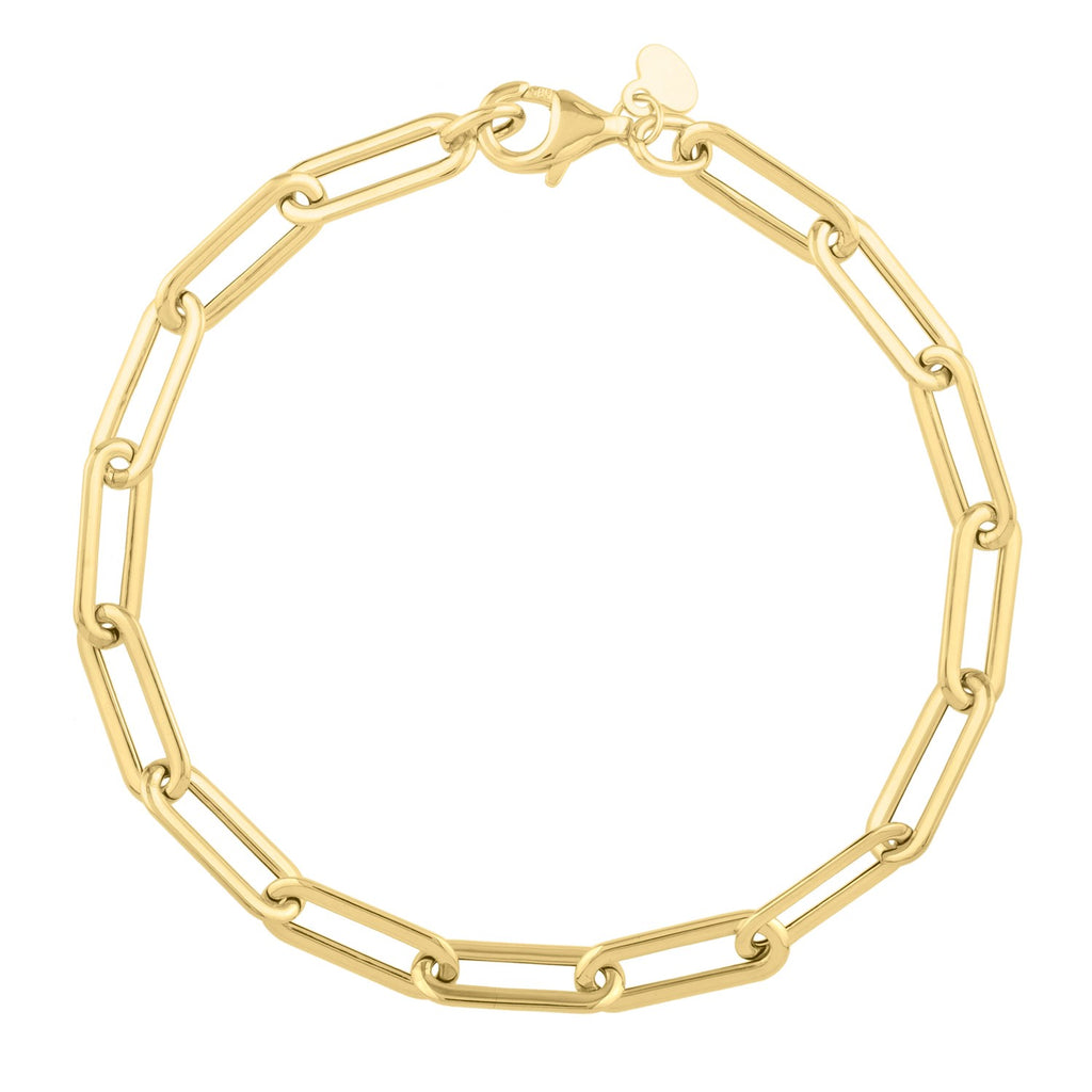Long Domed Paperclip Bracelet In 14K Yellow Gold