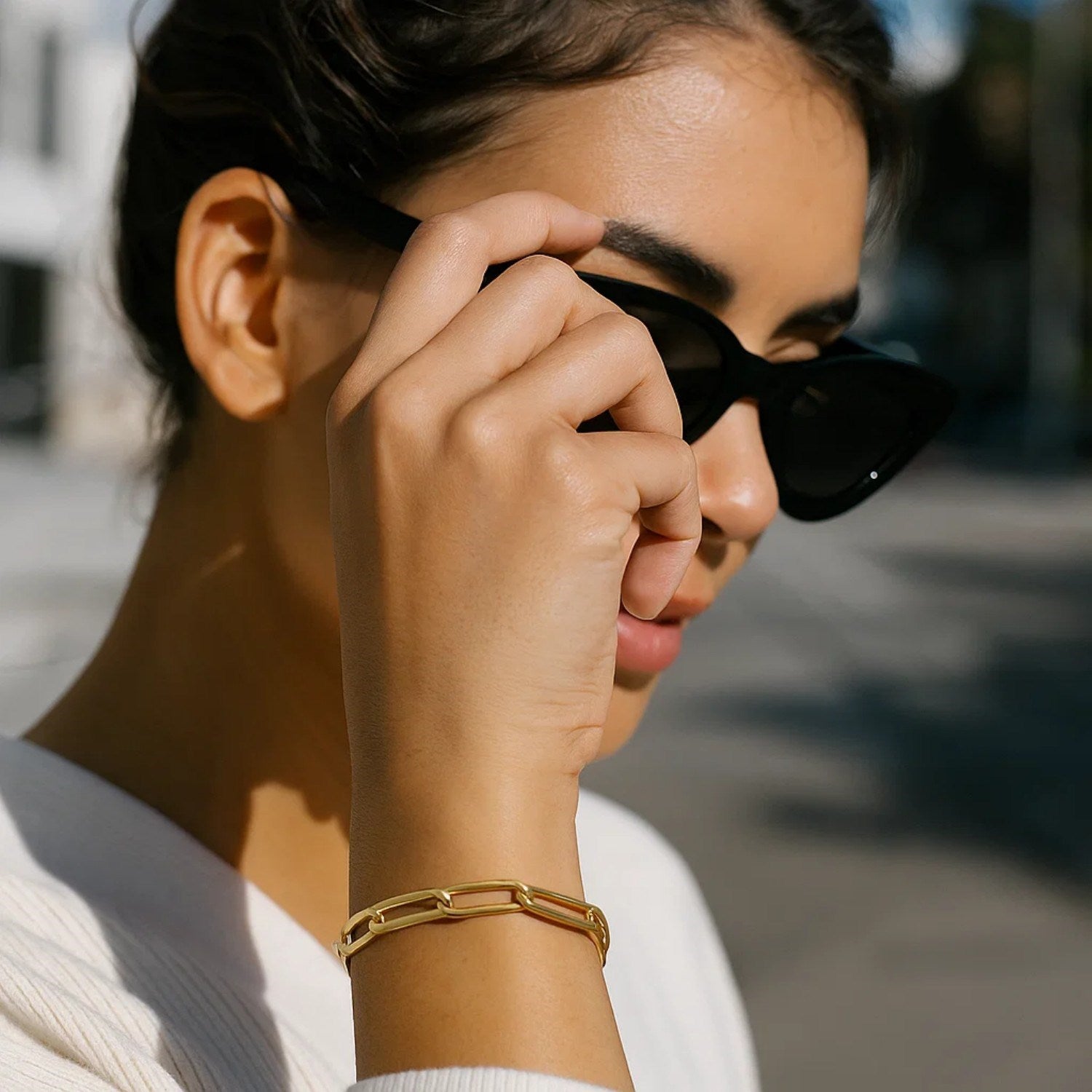 Long Domed Paperclip Bracelet In 14K Yellow Gold
